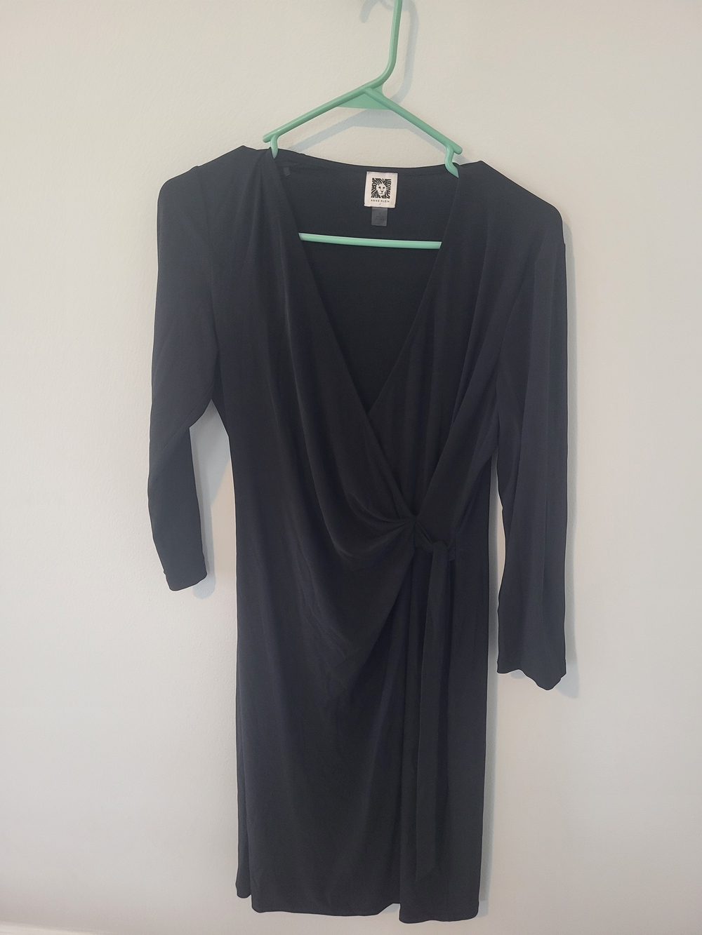 Anne Klein Black Long-Sleeve Wrap Dress with Side Tie